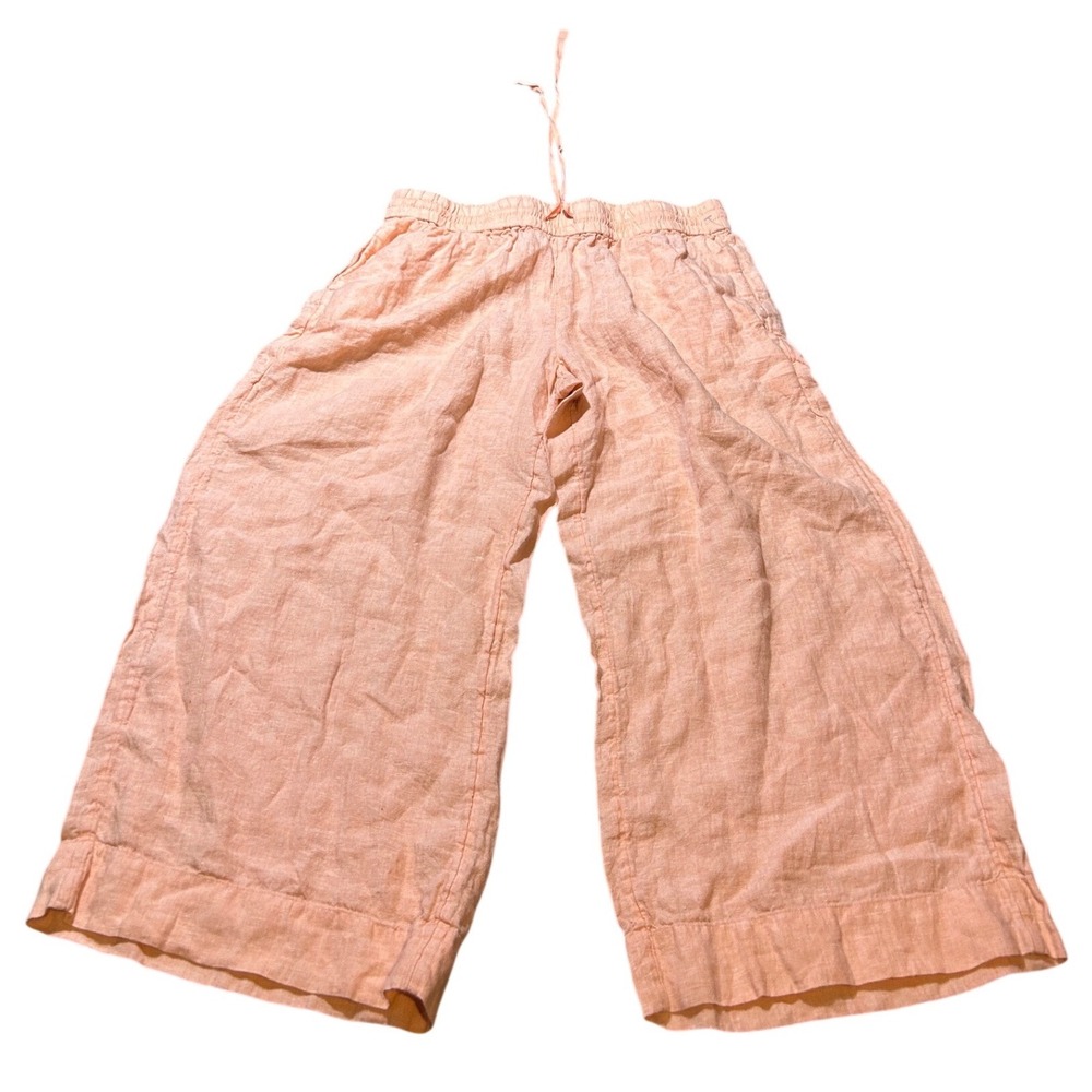 J.Crew Peach 100% Linen Wide Leg Drawstring Crop Pants Petite Large LP